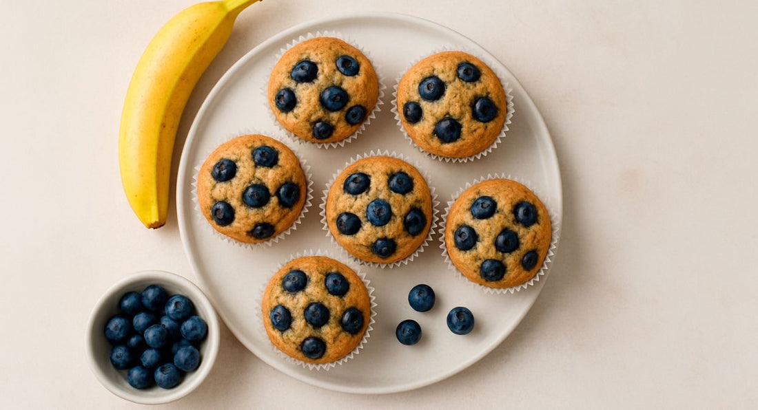 Collagen Muffins med Tørret Mini Blåbær & Banan