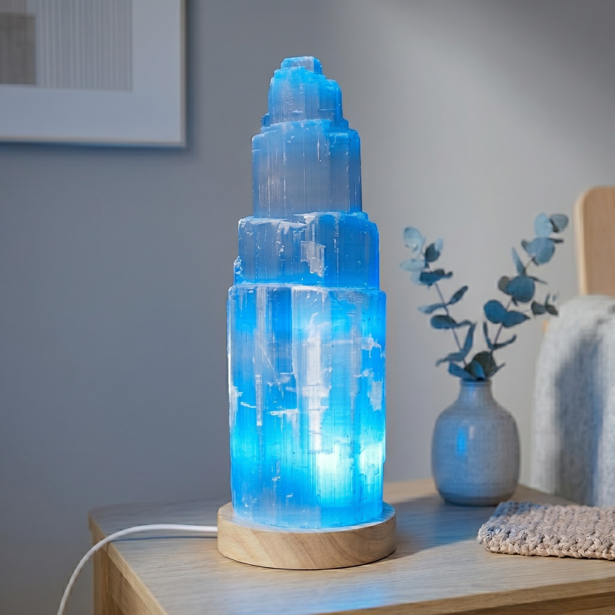 NAMISO - Selenit krystal lampe - flerfarvet lys  - 25 cm.