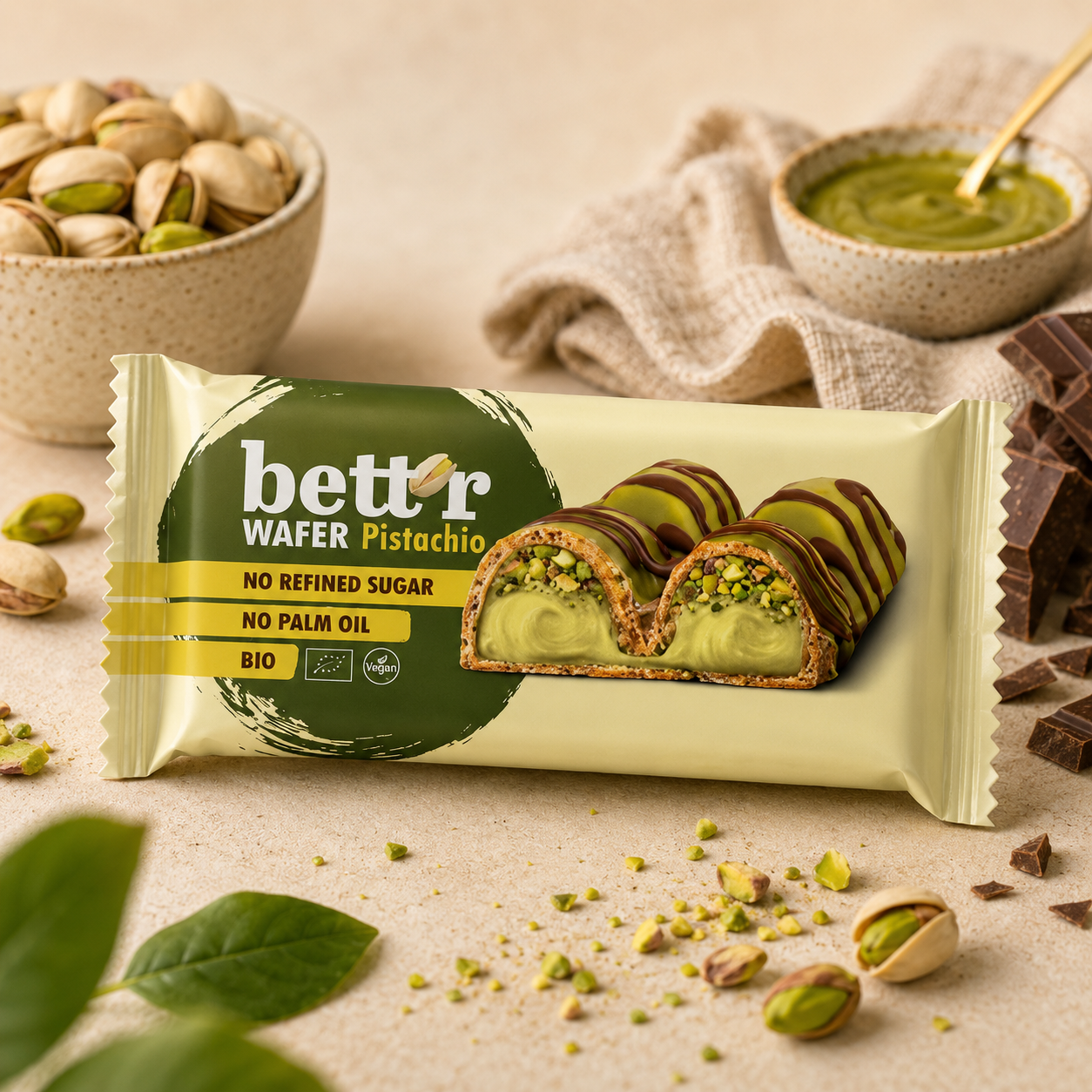 Bett'r - Vaffel med pistacie - Økologisk vaffelbar
