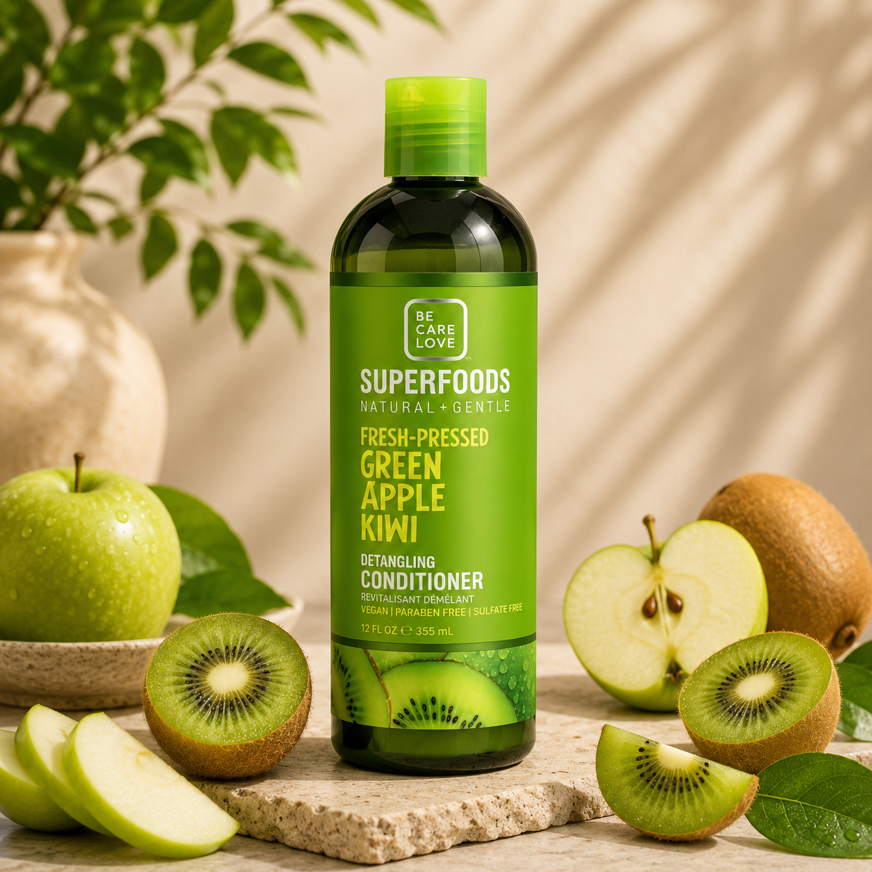 Be Care Love - Superfoods - Detangling Conditioner - Green Apple Kiwi (God til fedtet hår) - 355 ml
