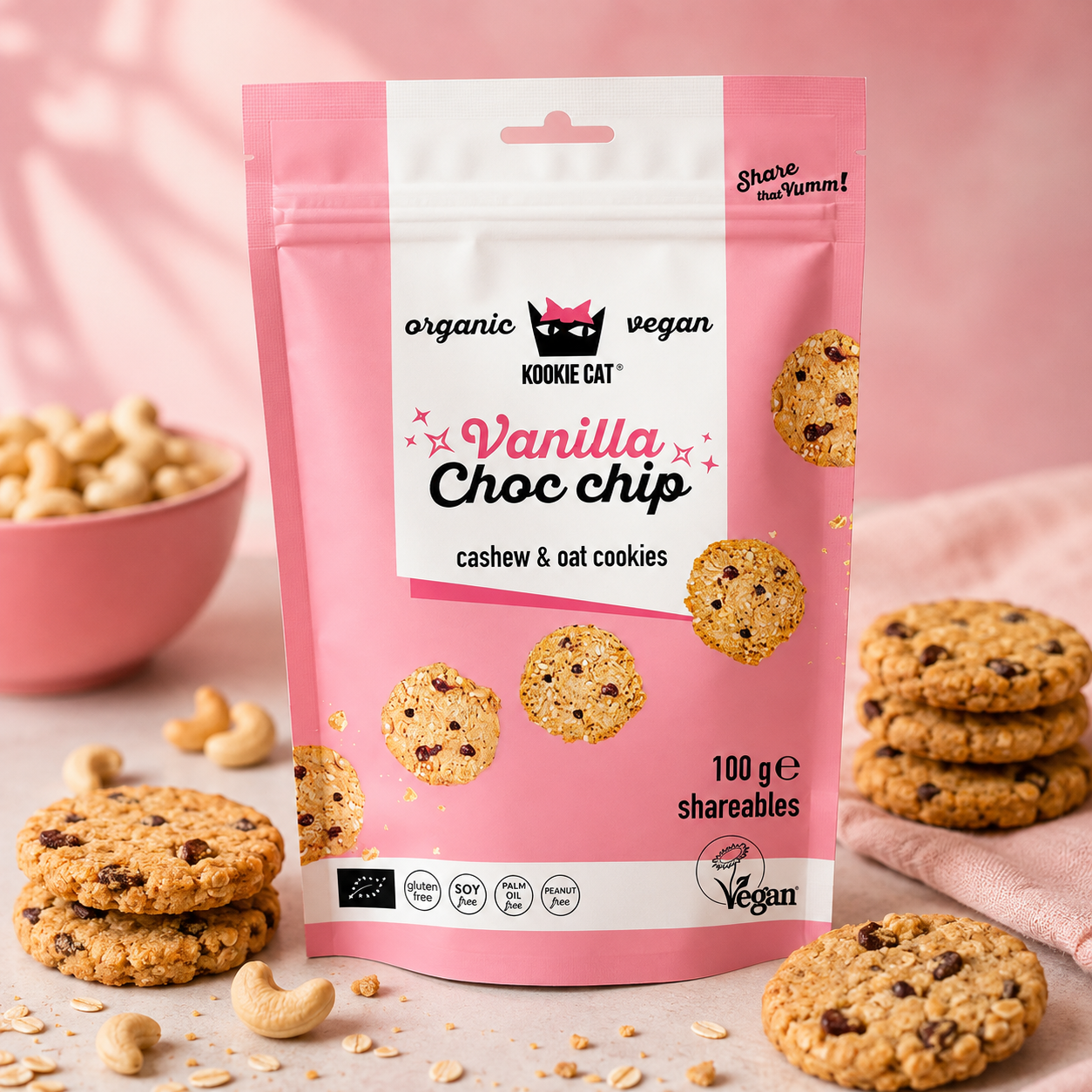 Kookie Cat - mini cookies med Vanilje & chokolade - økologisk - 100 g.