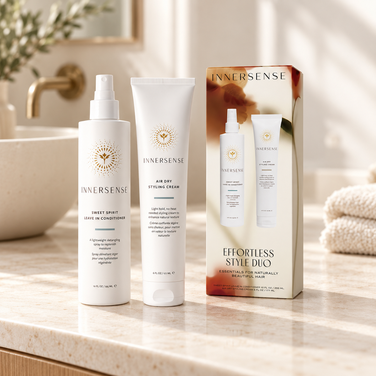 Innersense Gavesæt - Effortless Style Duo, Air Dry Styling Cream 177ml + Sweet Spirit Leave In Conditioner 295 ml