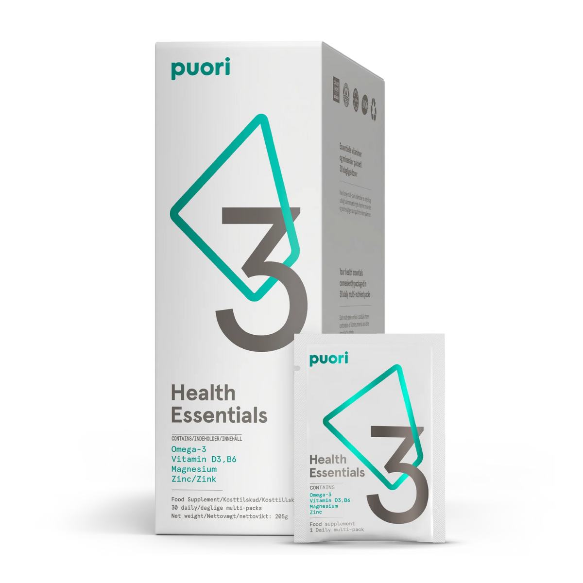 Puori - P3 - Daglige pakker med O3, M3, D3 - 30 dage