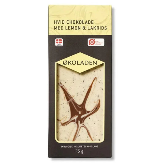 ØKOLADEN - ØKOLOGISK HVID CHOKOLADE - LEMON & LAKRIDS - 75 g.