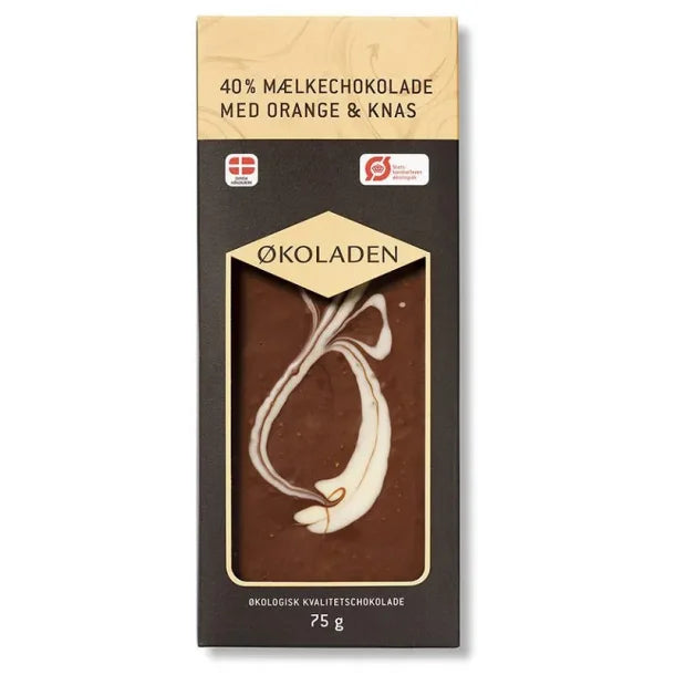 ØKOLADEN - ØKOLOGISK MÆLKECHOKOLADE - ORANGE & KNAS - 75 G