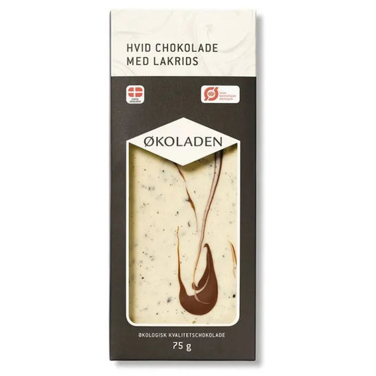 ØKOLADEN - ØKOLOGISK HVID CHOKOLADE - LAKRIDS - 75 g.