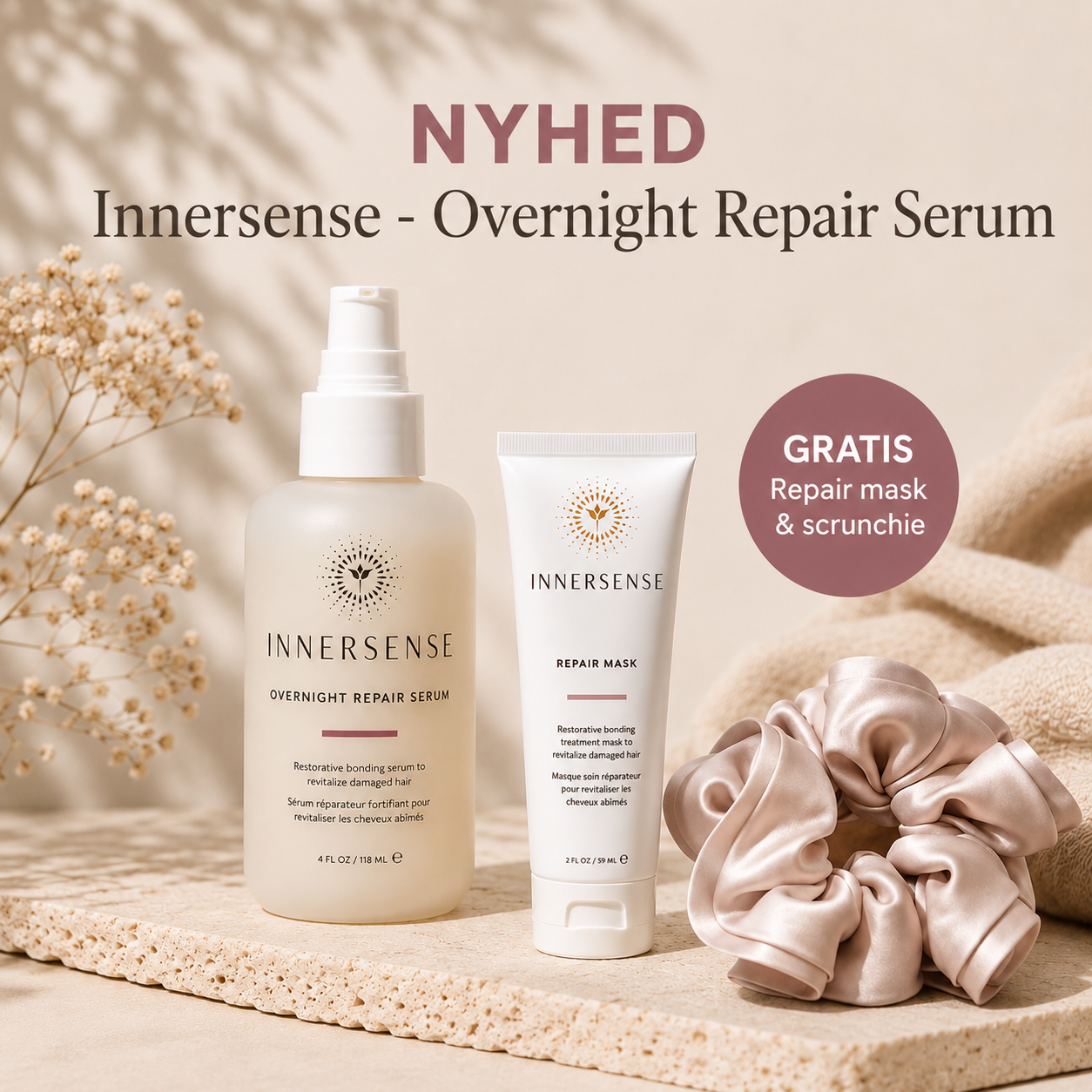 INTROTILBUD - Innersense - Overnight Repair Serum + GRATIS Repair mask OG Scrunchie