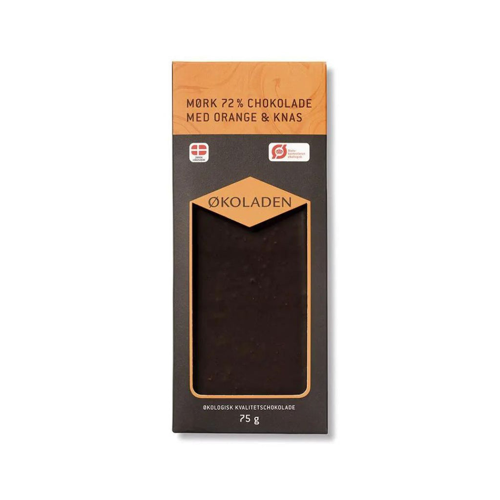 ØKOLADEN - MÆRK CHOKOLADE 72% - ORANGE & KNAS - 75 g.