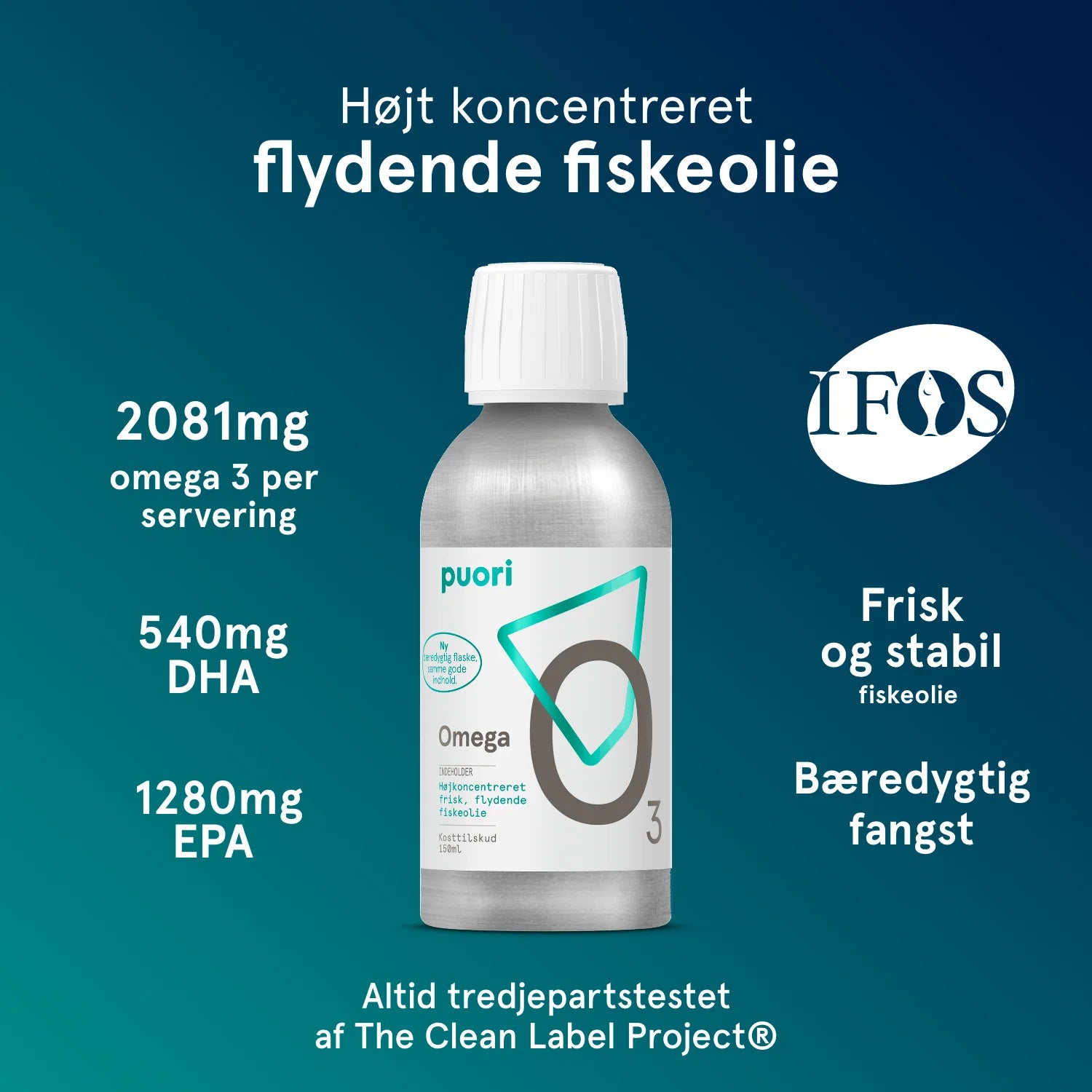 Puori - O3L - Flydende Fiskeolie - 150 ml.