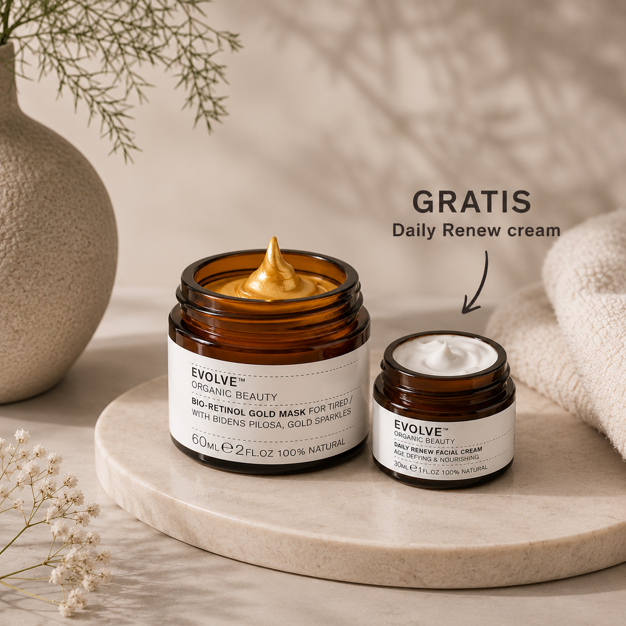 Evolve - Bio-Retinol Gold Mask - 60 ml + GRATIS Daily Renew Facial Creme - 30 ml