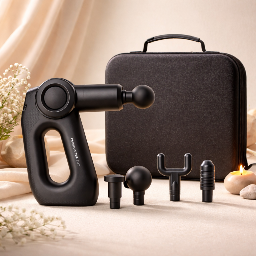 Painhunter - Massagepistol PRO (4 massagehoveder og rejsetaske)