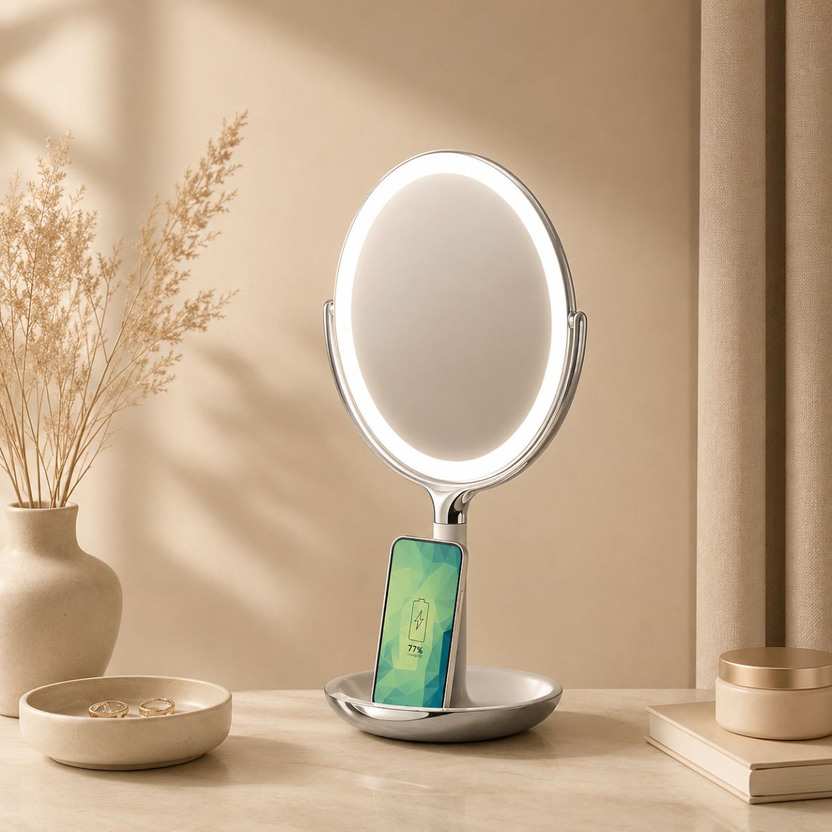 Makeup Spejl med LED-Lys & Trådløs Oplader