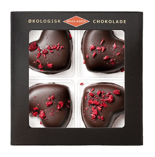 ØKOLADEN - ØKOLOGISKE MARCIPAN HJERTER MED HINDBÆR - 4-PAK