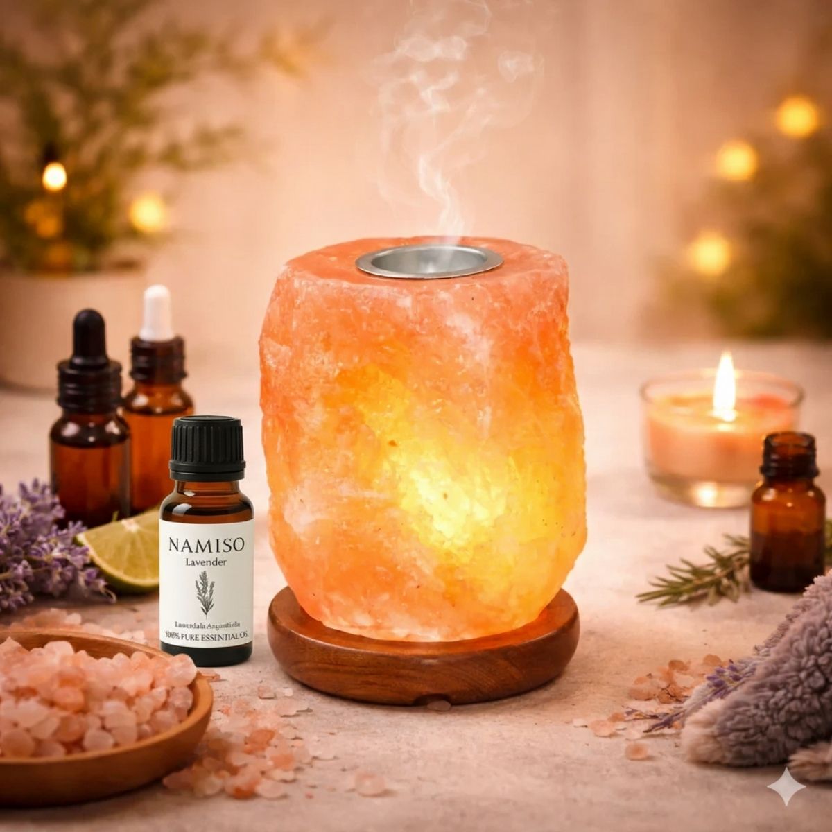 Aromaterapi saltlampe inkl. GRATIS Lavendel olie